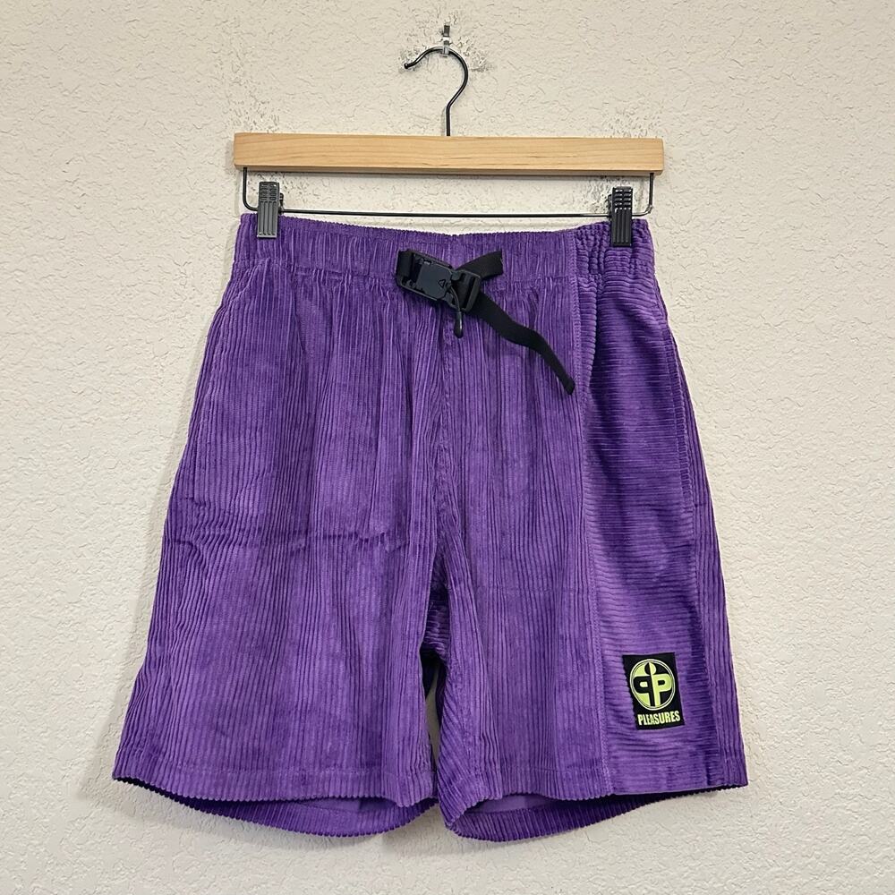 PLEASURES Flip Corduroy Shorts Purple Buckle Waist Streetwear Skate